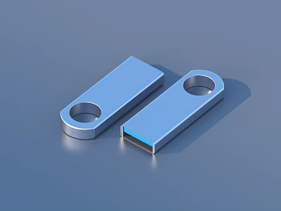 Portable Blue Metal USB Flash Drives Featuring Circular Hole And USB Interface 3d model