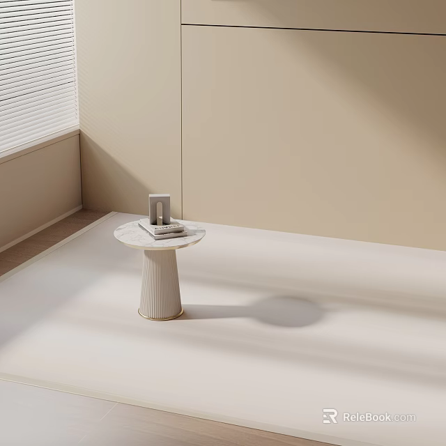 Marble Top Side Table with Textured Pedestal in Light Filled Modern Room 3d model 