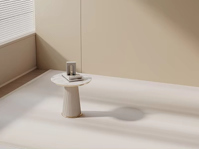 Marble Top Side Table with Textured Pedestal in Light Filled Modern Room 3d model