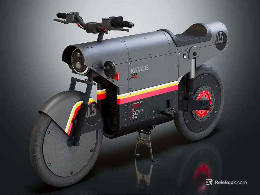 APRILIA Motorcycle with Gray Body Red Yellow Stripes and Red Wheel Hub Design 3d model 