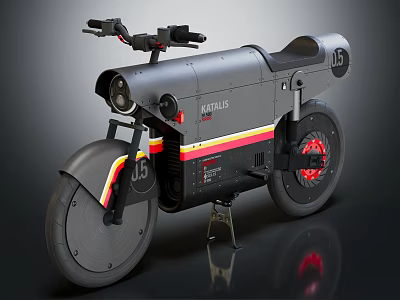 APRILIA Motorcycle with Gray Body Red Yellow Stripes and Red Wheel Hub Design 3d model