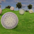 Children's Playground With Green Grass Colorful Balls And Surrounding Trees