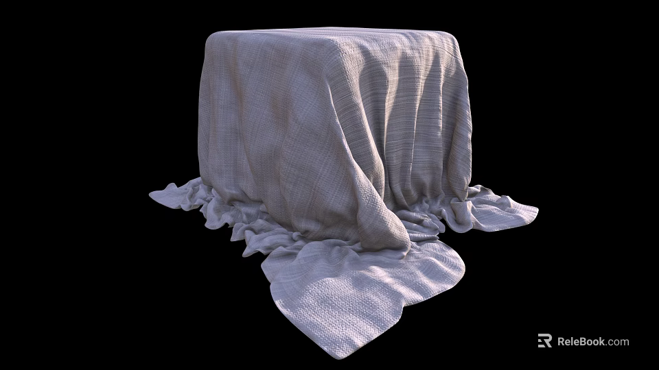 White Fabric Covered Cube with Wrinkled Texture and Draped Edges on Black Background 3d model