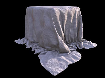 White Fabric Covered Cube with Wrinkled Texture and Draped Edges on Black Background 3d model