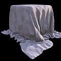 White Fabric Covered Cube with Wrinkled Texture and Draped Edges on Black Background 3d model