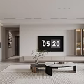 Modern Living and Dining Room With TV Wall Display Cabinets Coffee Table Green Plant Carpet