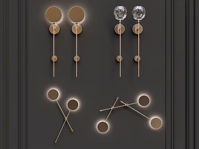 Modern Luxury Metallic Wall Lamps With Crystal Round And Cross Design On Dark Wall 3d model
