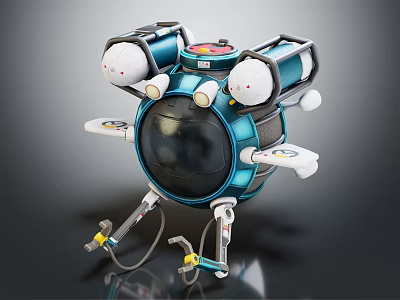 Futuristic Blue Round Water Vehicle With Mechanical Arms And Propulsion System 3d model