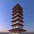 Traditional Chinese Multi tiered Tower With White Railings Against Blue Sky