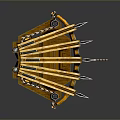 Yellow Mechanical Weapon With Multiple Rows Of Sharp Metal Spikes And Chain 3d model