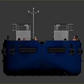 Blue Cargo Ship With Open Hold And Deck Structure On Gray Background