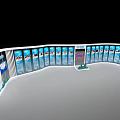 Curved Event Display Wall with Multiple Exhibition Panels Showcasing Visual Content for Event Presentations