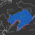 3D Green Region Map With Blue Glowing Edges And Detailed Terrain Rendering