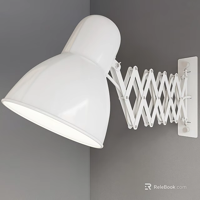White Foldable Wall Lamp with Adjustable Bracket Mounted on Gray Wall 3d model 
