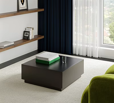 Black Modern Coffee Table In Living Room With Green White Box And Black Cup 3d model