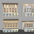 Modern Golden Curved Bar Counter With Wine Racks Bottles And Blue Bar Stools