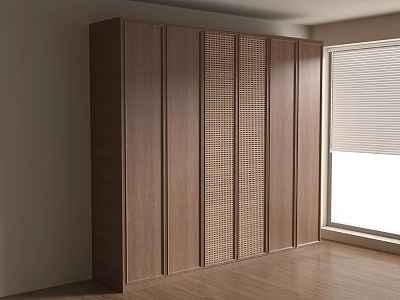 Modern Wooden Wardrobe With Woven Design Panels In Bright Interior Space 3d model