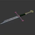 Medieval Style Metallic Sword With Double Edged Blade And Decorative Hilt