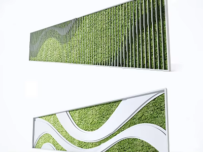 Modern Green Plant Wall Design With Wavy White Frames And Lush Foliage 3d model