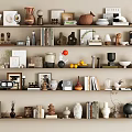 Decorative Ornament Collection For Home Shelf Display With Vases Sculptures Books And Frames