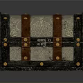 Vintage Decorative Chest With Ornate Metal Surface Leather Straps And Rivets
