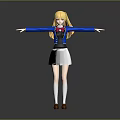 Anime Style Game Movie Character With Blonde Hair Blue Coat White Skirt And Outstretched Arms