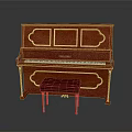 Classic Red Upright Piano Furniture With Carved Details And Stool