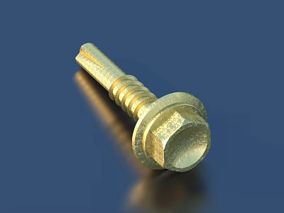 Golden Hex Head Bolt With Threaded Shaft On Blue Background 3d model