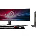 Gaming PC Setup With Curved Monitor RGB Desktop Keyboard Mouse And Headset