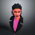 Stylized 3D Character Portrait With Black Hair Purple Streaks Black Coat And Pink Shirt