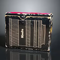 Vintage Maggiola Household Box With Black Surface White Stripes And Red Top