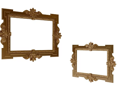Ornate Golden Picture Frames With Intricate Carved Floral Patterns And Different Sizes 3d model