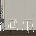 Modern Minimalist Bar Stools With Metallic Frame And Round Seats In White Room