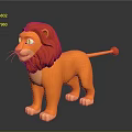 Cute 3D Cartoon Lion With Red Mane Orange Body Red Ball Tail Tip And Reflection