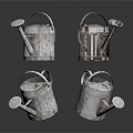 Vintage White Watering Cans With Bark Texture For Home Garden Use