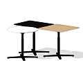 Modern Dining Table Featuring Black And Light Wood Tops With Sturdy Black Metal Legs Design