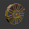 Rusty Yellow Blue Industrial Mechanical Wheel With Metal Frame And Circular Design