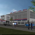 Modern Fire Station Exterior With Glass Facade Emergency Vehicles And Green Lawn