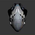 Sci Fi Mechanical Robot Drone With Blue Gray Damaged Exterior And Glowing Lights