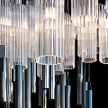 Modern Chandelier Design With Transparent Glass Pendants And Illuminated Metal Structure