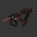 Futuristic Black Tactical Firearm With Blue Red Accents And Modern Design