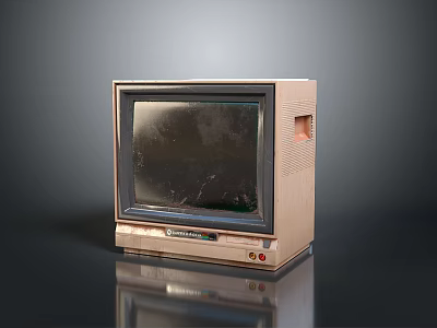 Vintage Retro CRT Computer Monitor With Beige Casing And Classic Display Screen 3d model