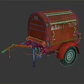 Red Vintage Single Wheel Trailer With Rustic Metal Body And Old Design