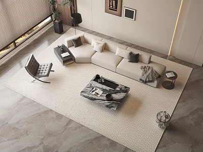 Modern Living Room Sofa And Coffee Table Set With Marble Top And Area Rug 3d model