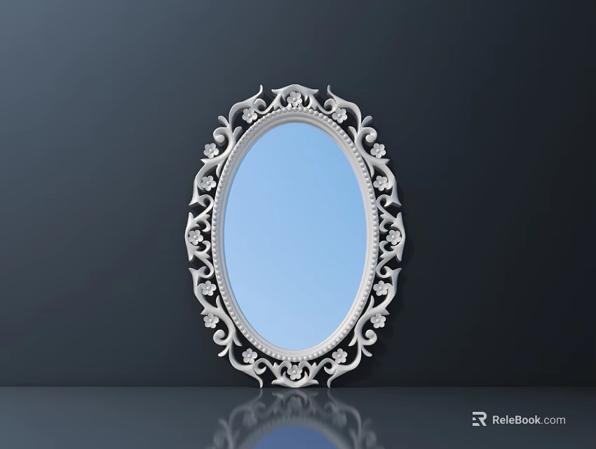 Ornate Carved Mirror Frame Featuring Intricate Scrollwork Design For Home Decor 3d model 