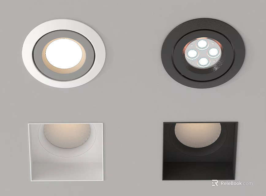 Modern Circular And Square Ceiling Mounted Downlights And Spotlights With White Black Finish 3d model 