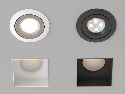 Modern Circular And Square Ceiling Mounted Downlights And Spotlights With White Black Finish 3d model