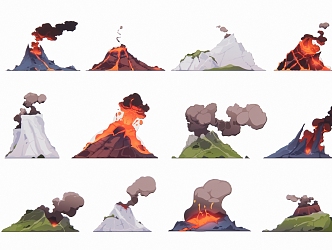 Modern 2D Volcanic Eruption Smoky Magma Scene Silhouette 3d model