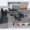 Outdoor Patio Dining Table And Chairs Set With Bar Stools And Stone Floor