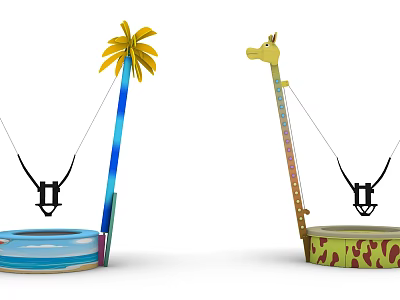 Kids Play Area With Palm Tree And Giraffe Themed Swings On Colorful Circular Bases 3d model